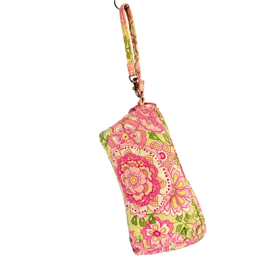Vtg. Vera Bradley Pink Green Floral Paisley Quilted Cotton Zip Wristlet Pouch